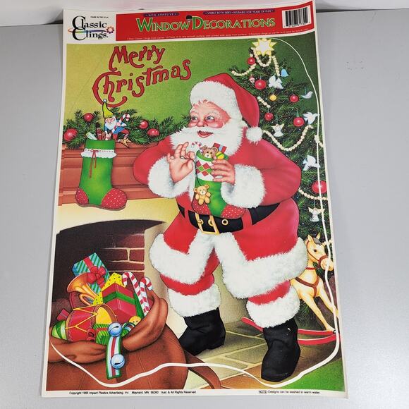 Classic Clings Vintage Christmas Window Clings x2 Santa 1995 Bells-Candles 1996 - Picture 3 of 3